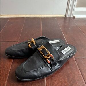 Steve Madden Black Loafers with Gold Chain Accent